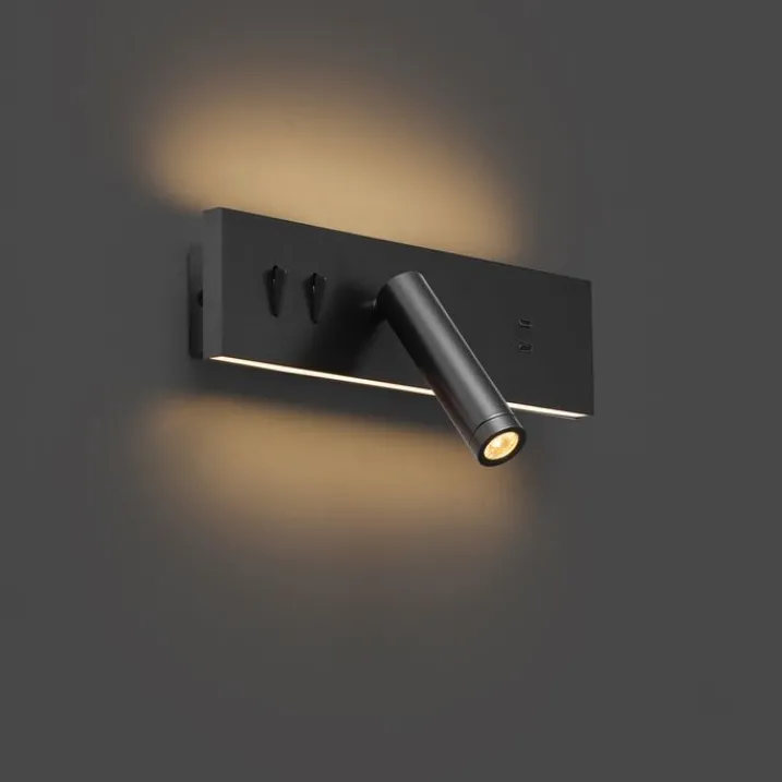 QAZQA Schlafzimmerlampen|Küchenlampen*Moderne Wandleuchte Schwarz Verstellbar mit USB-C inkl. LED - Modric