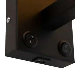 QAZQA Schlafzimmerlampen|Wohnzimmerlampen*Moderne Wandleuchte schwarz mit USB und quadratischem Schwarzschirm - Zeno