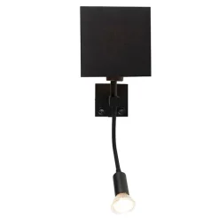 QAZQA Schlafzimmerlampen|Wohnzimmerlampen*Moderne Wandleuchte schwarz mit USB und quadratischem Schwarzschirm - Zeno