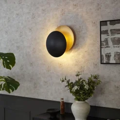 QAZQA Schlafzimmerlampen|Küchenlampen*Moderne Wandleuchte schwarz mit Gold 34,5 cm 2-flammig - Sunrise
