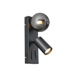 QAZQA Wandleuchten|Wohnzimmerlampen*Moderne Wandleuchte schwarz 2-flammig neigbar mit USB-C-Anschluss - Lesly