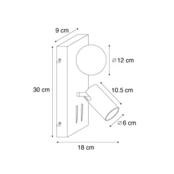QAZQA Wandleuchten|Wohnzimmerlampen*Moderne Wandleuchte schwarz 2-flammig neigbar mit USB-C-Anschluss - Lesly