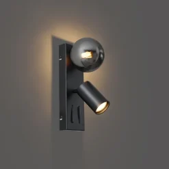 QAZQA Wandleuchten|Wohnzimmerlampen*Moderne Wandleuchte schwarz 2-flammig neigbar mit USB-C-Anschluss - Lesly