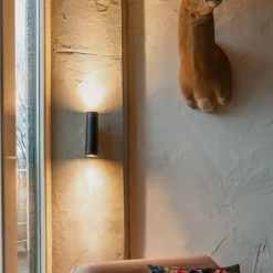 QAZQA Schlafzimmerlampen|Esszimmerlampen*Moderne Wandleuchte schwarz mit Holz 2-flammig - Jeana