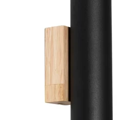 QAZQA Schlafzimmerlampen|Esszimmerlampen*Moderne Wandleuchte schwarz mit Holz 2-flammig - Jeana