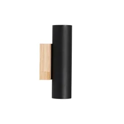 QAZQA Schlafzimmerlampen|Esszimmerlampen*Moderne Wandleuchte schwarz mit Holz 2-flammig - Jeana