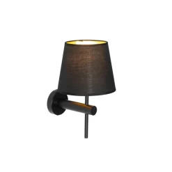 QAZQA Schlafzimmerlampen|Esszimmerlampen*Moderne Wandleuchte Schwarz inkl. Schirm mit goldener Innenseite - Pluk