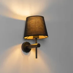QAZQA Schlafzimmerlampen|Esszimmerlampen*Moderne Wandleuchte Schwarz inkl. Schirm mit goldener Innenseite - Pluk
