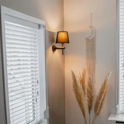 QAZQA Schlafzimmerlampen|Esszimmerlampen*Moderne Wandleuchte Schwarz inkl. Schirm mit goldener Innenseite - Pluk