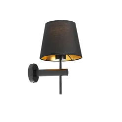 QAZQA Schlafzimmerlampen|Esszimmerlampen*Moderne Wandleuchte Schwarz inkl. Schirm mit goldener Innenseite - Pluk