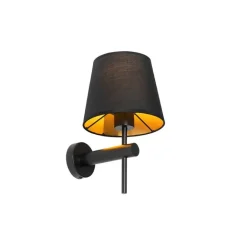 QAZQA Schlafzimmerlampen|Esszimmerlampen*Moderne Wandleuchte Schwarz inkl. Schirm mit goldener Innenseite - Pluk