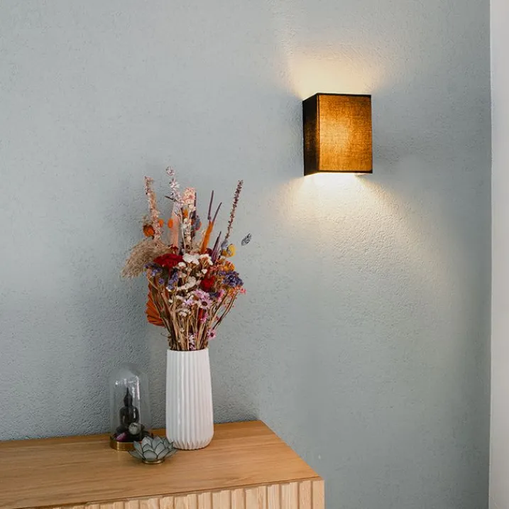 QAZQA Wandleuchten|Wohnzimmerlampen*Moderne Wandleuchte schwarz und gold mit Stoffschirm - Vete