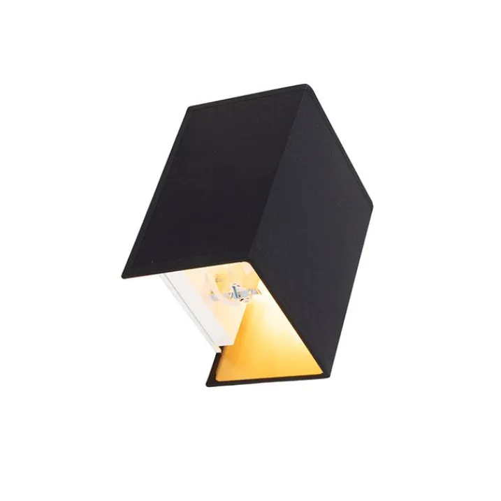 QAZQA Wandleuchten|Wohnzimmerlampen*Moderne Wandleuchte schwarz und gold mit Stoffschirm - Vete