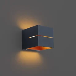 QAZQA Led-Wandleuchten|Akku Lampen*Moderne Wandleuchte schwarz mit goldener Innenseite inkl. LED und Touch-Dimmer wiederaufladbar - Joris Groove