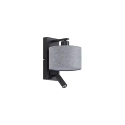 QAZQA Wandleuchten|Wohnzimmerlampen*Moderne Wandleuchte schwarz mit grauer Rund- und Leselampe – Apulien