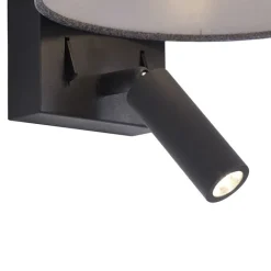 QAZQA Wandleuchten|Wohnzimmerlampen*Moderne Wandleuchte schwarz mit grauer Rund- und Leselampe – Apulien