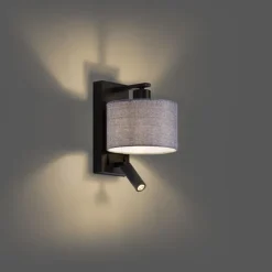 QAZQA Wandleuchten|Wohnzimmerlampen*Moderne Wandleuchte schwarz mit grauer Rund- und Leselampe – Apulien
