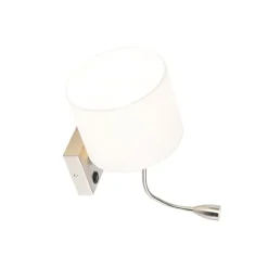 QAZQA Wandleuchten|Wohnzimmerlampen*Moderne Wandleuchte Stahl mit weißem Schirm - Brescia