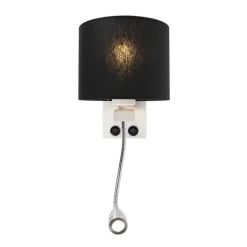 QAZQA Wandleuchten|Wohnzimmerlampen*Moderne Wandleuchte weiß mit schwarzem Schirm - Brescia