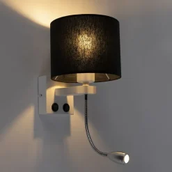QAZQA Wandleuchten|Wohnzimmerlampen*Moderne Wandleuchte weiß mit schwarzem Schirm - Brescia