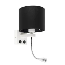 QAZQA Wandleuchten|Wohnzimmerlampen*Moderne Wandleuchte weiß mit schwarzem Schirm - Brescia