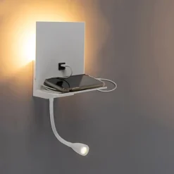 QAZQA Wandleuchten|Schlafzimmerlampen*Moderne Wandleuchte weiß mit USB und Flexarm - Flero