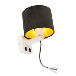 QAZQA Wandleuchten|Wohnzimmerlampen*Moderne Wandleuchte weiß mit Schirm Velours schwarz - Brescia