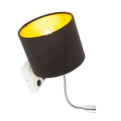 QAZQA Wandleuchten|Wohnzimmerlampen*Moderne Wandleuchte weiß mit Schirm Velours schwarz - Brescia