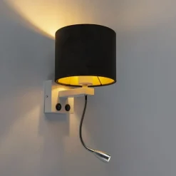 QAZQA Wandleuchten|Wohnzimmerlampen*Moderne Wandleuchte weiß mit Schirm Velours schwarz - Brescia