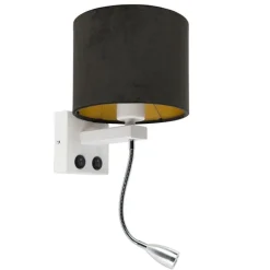 QAZQA Wandleuchten|Wohnzimmerlampen*Moderne Wandleuchte weiß mit Schirm Velours schwarz - Brescia