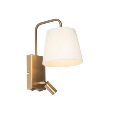 QAZQA Wandleuchten|Schlafzimmerlampen*Moderne Wandleuchte weiß und bronze mit Leselampe - Renier