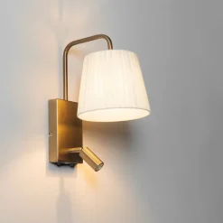 QAZQA Wandleuchten|Schlafzimmerlampen*Moderne Wandleuchte weiß und bronze mit Leselampe - Renier