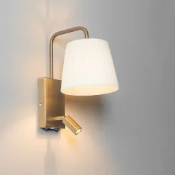QAZQA Wandleuchten|Schlafzimmerlampen*Moderne Wandleuchte weiß und bronze mit Leselampe - Renier