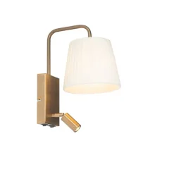 QAZQA Wandleuchten|Schlafzimmerlampen*Moderne Wandleuchte weiß und bronze mit Leselampe - Renier