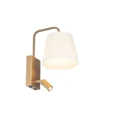 QAZQA Wandleuchten|Schlafzimmerlampen*Moderne Wandleuchte weiß und bronze mit Leselampe - Renier