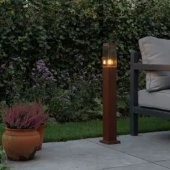 QAZQA Gartenbeleuchtung|Stehlampen Außen*Moderner Außenlaternenpfahl rostbraun 80 cm - Malios