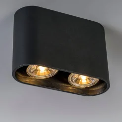 QAZQA Deckenstrahler|Aufbaustrahler*Moderner Aufbaustrahler schwarz 2-flammig GU10 50mm - Ronda