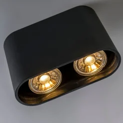 QAZQA Deckenstrahler|Aufbaustrahler*Moderner Aufbaustrahler schwarz 2-flammig GU10 50mm - Ronda