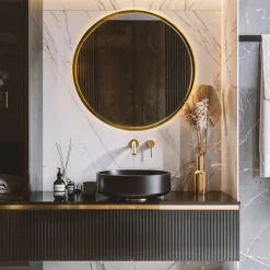 QAZQA Badezimmerlampen|Spiegel Mit Beleuchtung*Moderner Badezimmerspiegel schwarz inkl. LED und Touchdimmer - Pim