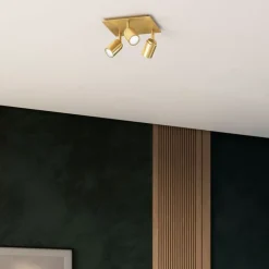 QAZQA Badezimmerlampen|Deckenstrahler*Moderner Badspot aus Messing quadratisch 3-flammig IP44 - Ducha