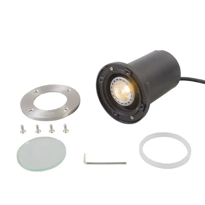 QAZQA Gartenbeleuchtung|Bodenstrahler Außen*Moderner Bodenstrahler aus Edelstahl - Basic Round