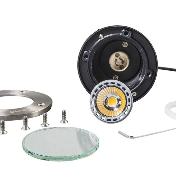 QAZQA Gartenbeleuchtung|Bodenstrahler Außen*Moderner Bodenstrahler aus Edelstahl - Basic Round