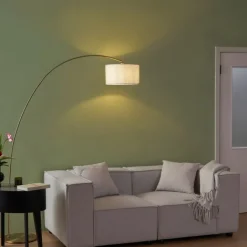 QAZQA Esszimmerlampen|Wohnzimmerlampen*Moderner Bogenlampe Messing mit beigem Schirm - Vinossa