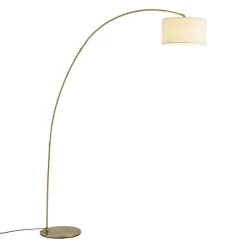 QAZQA Esszimmerlampen|Wohnzimmerlampen*Moderner Bogenlampe Messing mit beigem Schirm - Vinossa