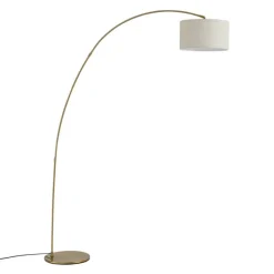 QAZQA Esszimmerlampen|Wohnzimmerlampen*Moderner Bogenlampe Messing mit beigem Schirm - Vinossa