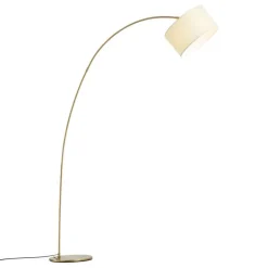 QAZQA Esszimmerlampen|Wohnzimmerlampen*Moderner Bogenlampe Messing mit beigem Schirm - Vinossa