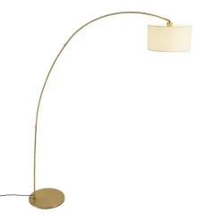 QAZQA Esszimmerlampen|Wohnzimmerlampen*Moderner Bogenlampe Messing mit beigem Schirm - Vinossa