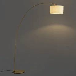 QAZQA Esszimmerlampen|Wohnzimmerlampen*Moderner Bogenlampe Messing mit beigem Schirm - Vinossa