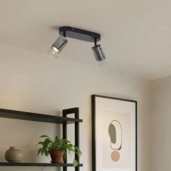 QAZQA Deckenstrahler|Aufbaustrahler*Moderner Deckenspot Gunmetal 2-flammig drehbar und verstellbar - Drain