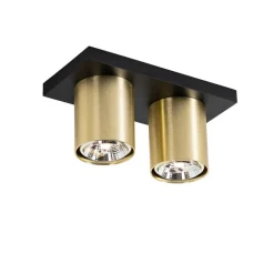 QAZQA Aufbaustrahler|Deckenstrahler*Moderner Deckenstrahler schwarz mit Gold 2-flammig – Tubo